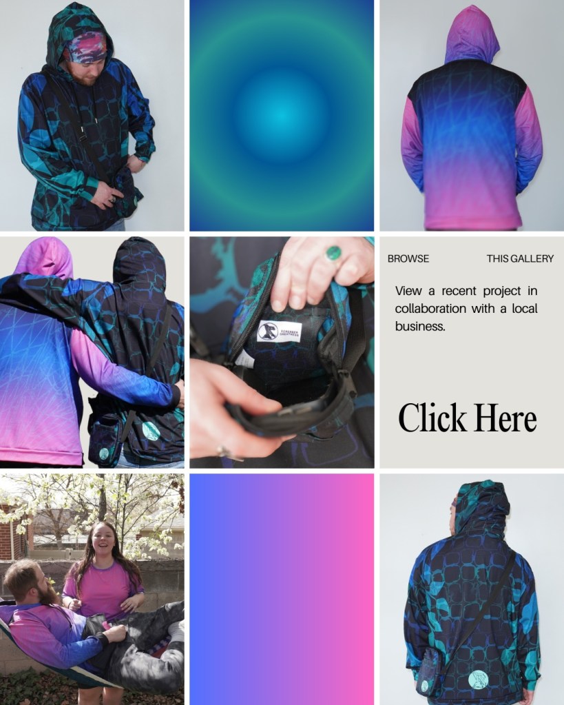 Grid of lifestyle and product images showcasing a collaborative apparel project by digital marketer Siana Moffat